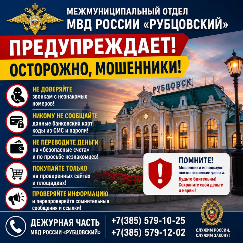 МО МВД России «Рубцовский» предупреждает: будьте бдительны – мошенники не дремлют