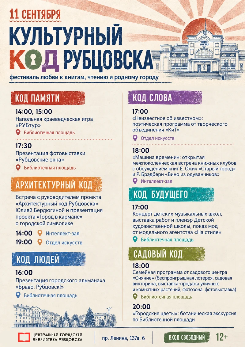 «КУЛЬТУРНЫЙ КОД РУБЦОВСКА»: фестиваль любви к книгам, чтению и родному городу