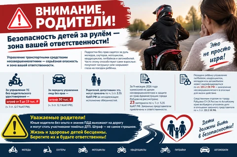Памятка для родителей об управлении правление транспортными средствами несовершеннолетними